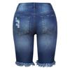 Plus Size Summer Denim Shorts Women Rhinestone Mid Waist Ripped Frayed Hem Tessles Stretchy Jean Shorts Women's Summer Shorts