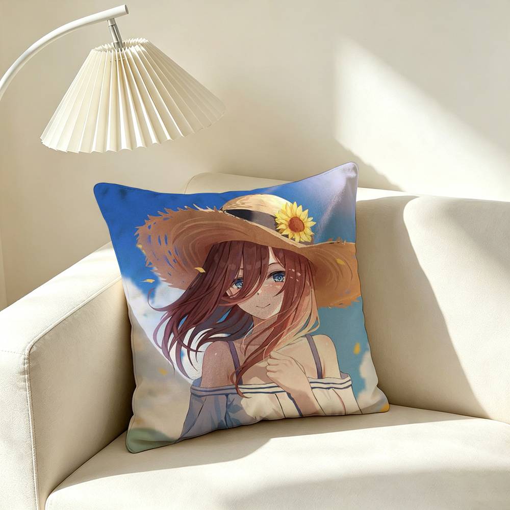 T-The Quintessential Quintuplets Miku Nakano  Pillow Case Square Double-Sided Sofa Cushion Cover Bedroom Bedside Pillow