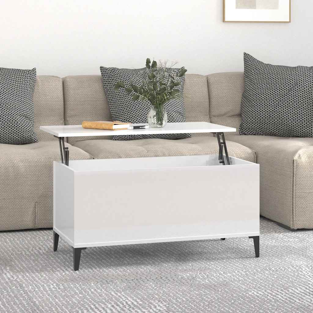 Glossy White Coffee Table 90 X 44.5 X 45 Cm Engineered Wood