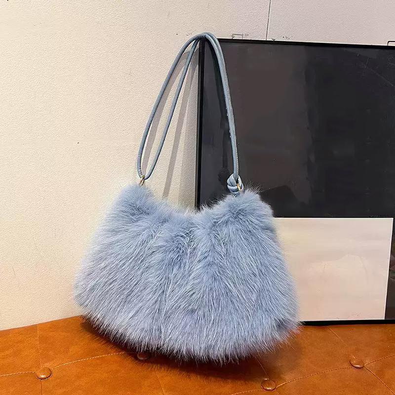 Fashi Luxe Nepkonijnenbont Pluche Schoudertas High-End Dames Tote Handtas voor Stijlvol Cadeau Verzenden