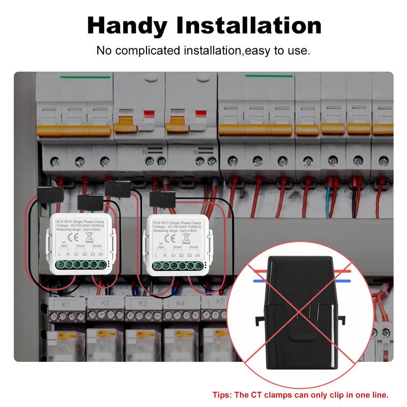Smart Tuya Wifi Energy Meter Solar PV System Power Production Consumption Bidirectional Monitoring Meter 80A AC100-240V 50/60HZ