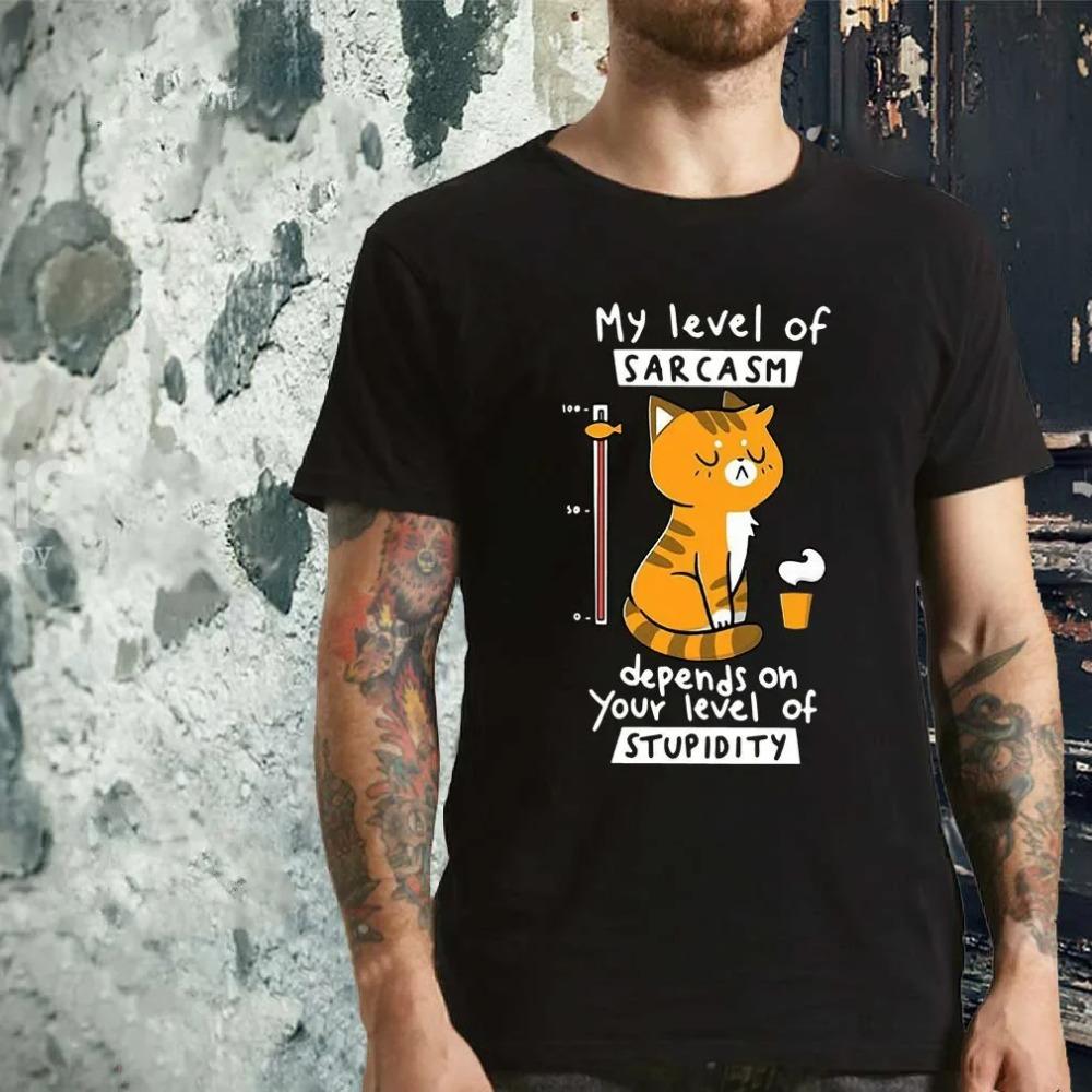 

Кот Мой уровень сарказма зависит от вашего уровня глупости Мужская футболка. Летняя хлопковая футболка унисекс с коротким рукавом и круглым вырезом S-3XL S чёрный