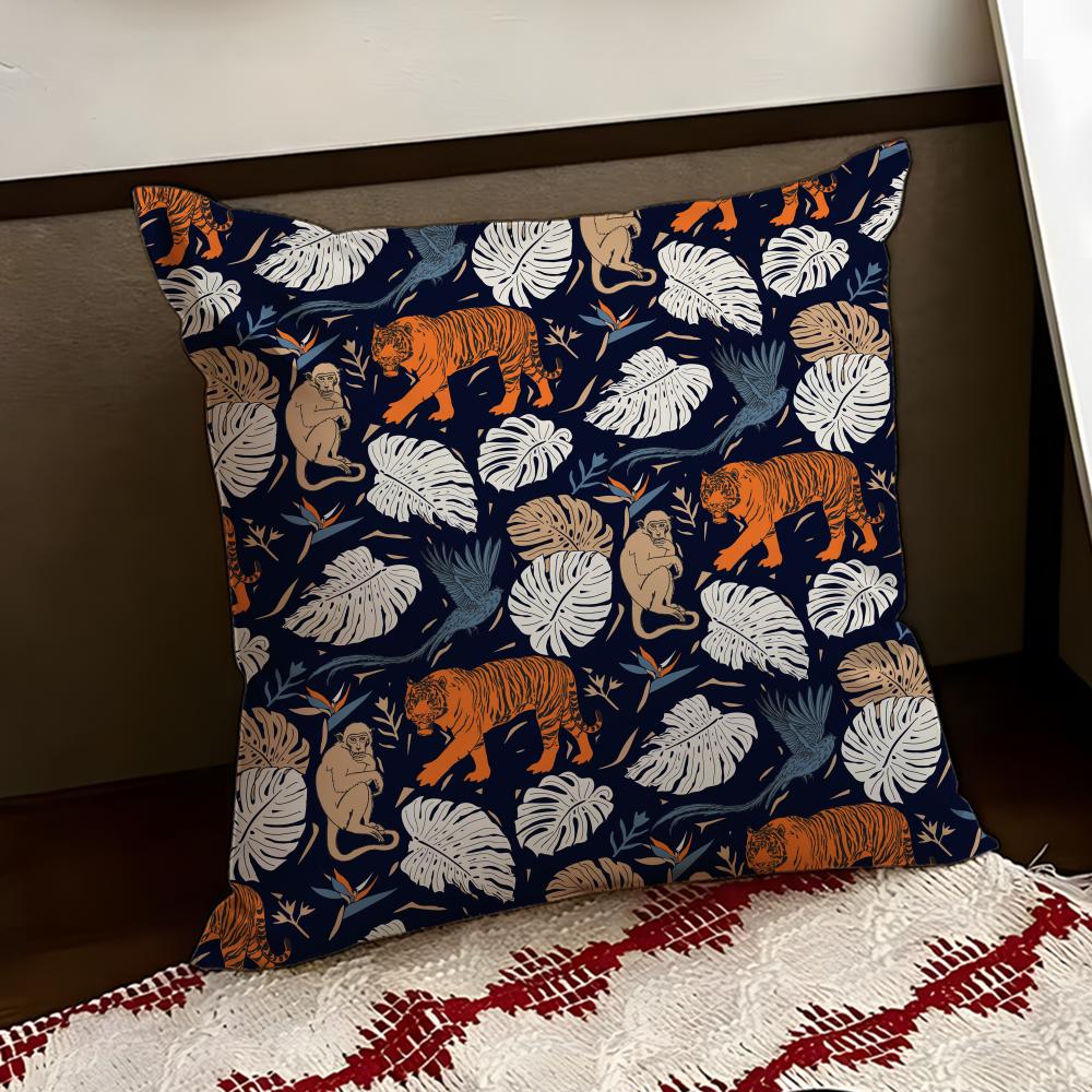 Tropical Tiger Pattern Cushion Cover Reversible Soft Durable Pillow Cover Home  Car MultiScene Use for Daily Comfort