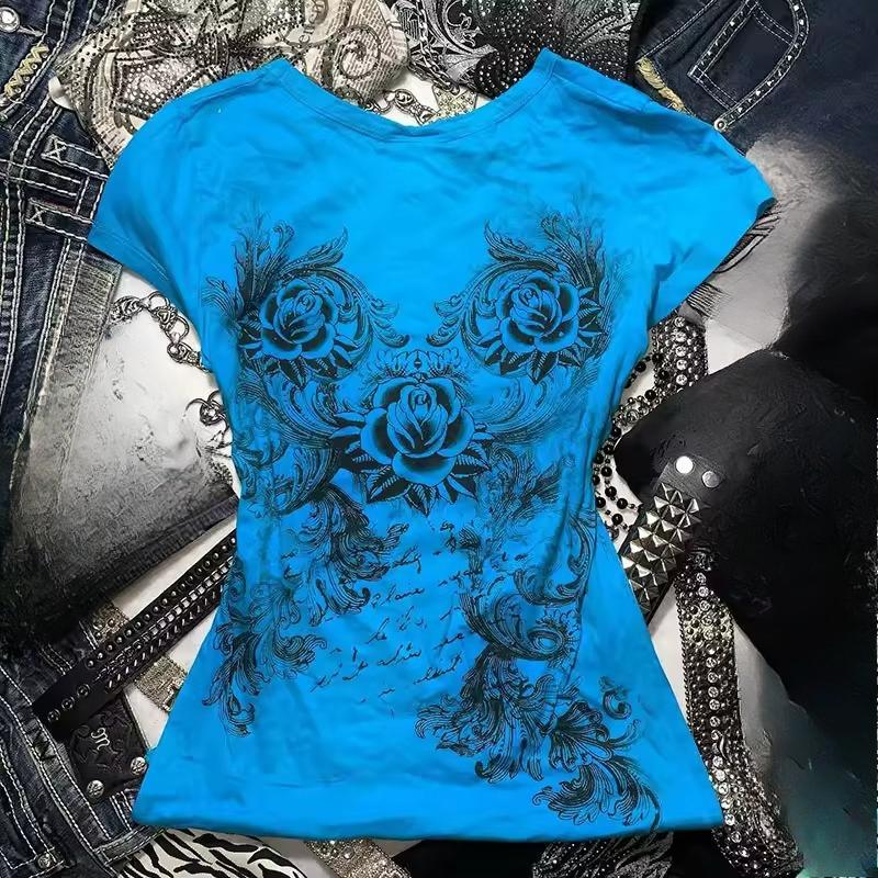 Europäisches und amerikanisches Y2K Slim-Fit-Oberteil mit Aufdruck, modische Retro-Damenbekleidung