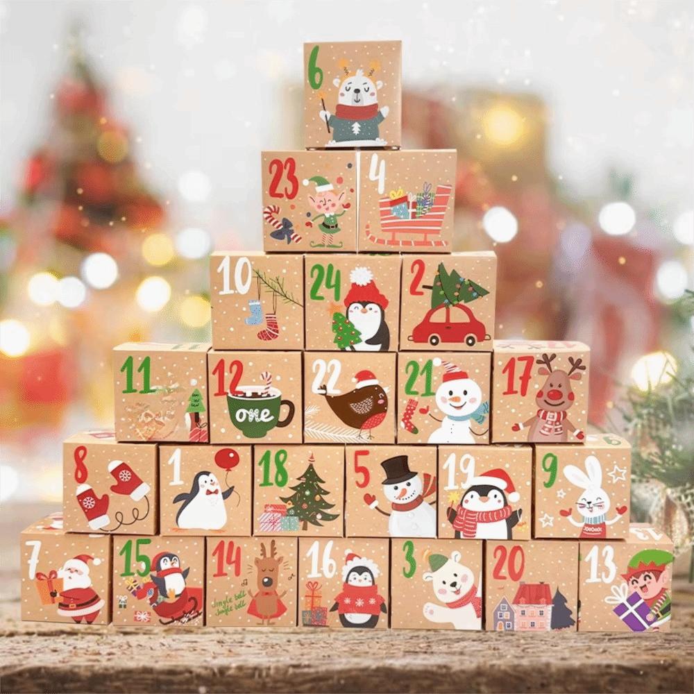 24pcs Mini Advent Calendar Boxes Vintage Xmas Numbered Decorative Boxes Festival Decor