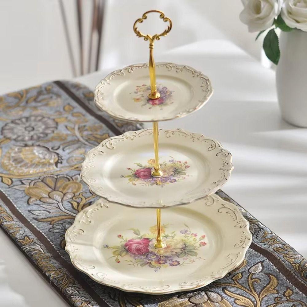 Luxury Three-tier Dim Sum Shelf Nordic Crown Cake Plate Stand Retro Cake Plate  Afternoon Tea