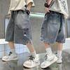 Tween Boy Casual Denim Shorts for Summer Kids Vintage Capris Denim Pants Teens Child Loose Style Knee Length Jeans 5-14Y