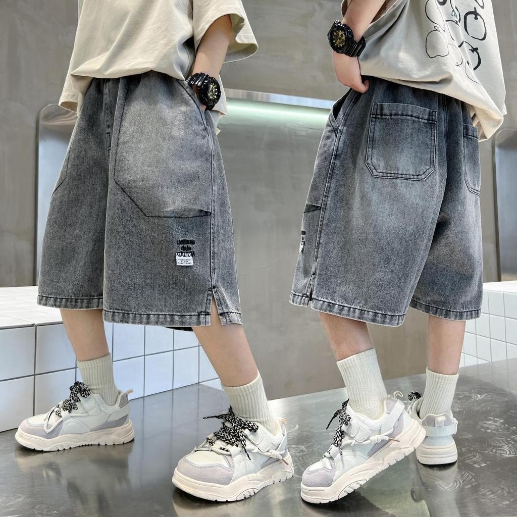 Tween Boy Casual Denim Shorts for Summer Kids Vintage Capris Denim Pants Teens Child Loose Style Knee Length Jeans 5-14Y