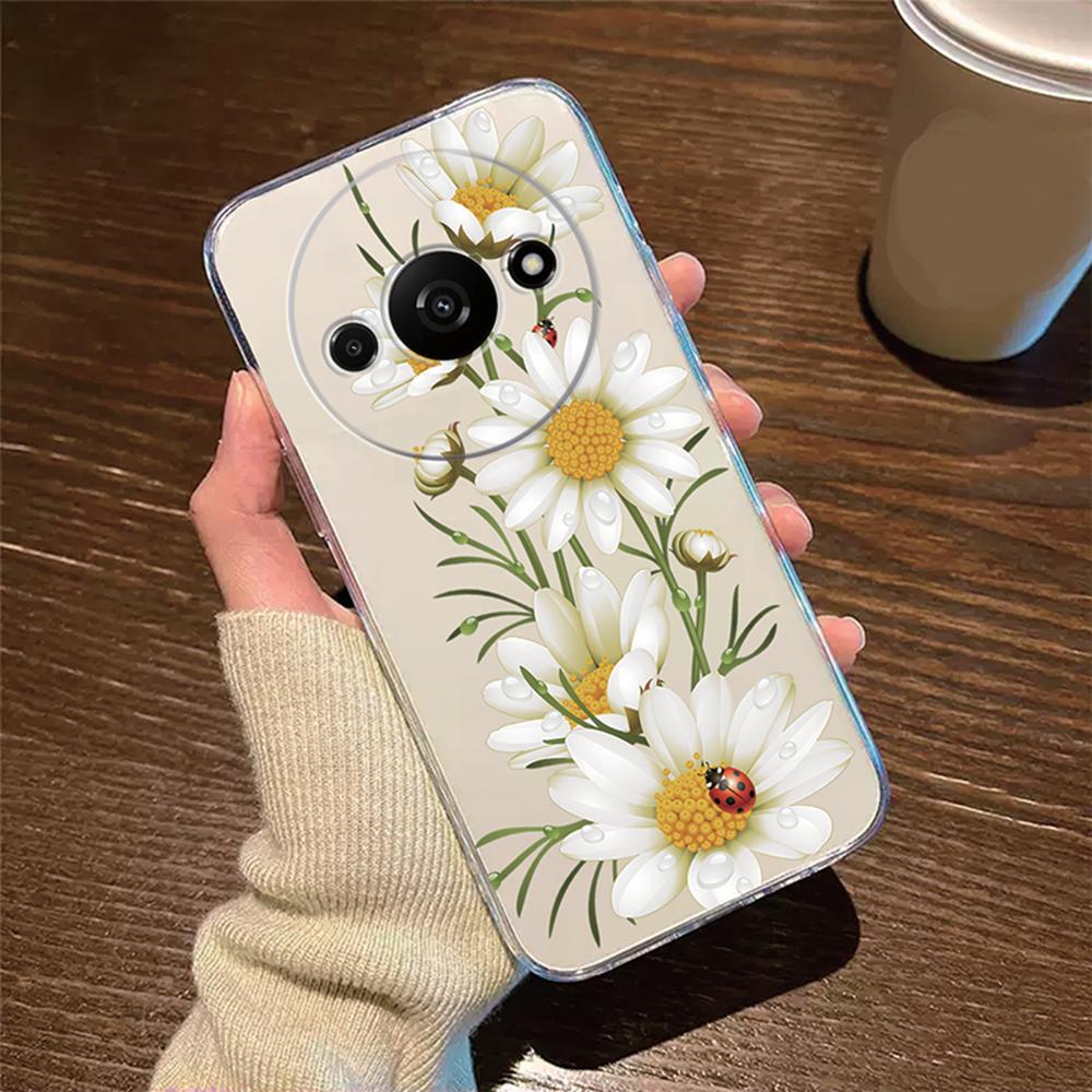 Rose Flower Oil Painting Pearl Phone Case Transparent Clear For Xiaomi Redmi A3 A1 A2 Plus A5 A3X Cover Silicone RedmiA3 6.71"