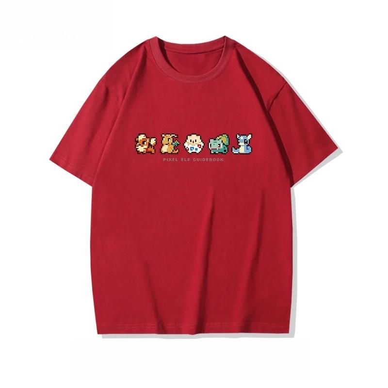 Cartoon Mosaic European American Simple Short Sleeve Mens Cotton Crew Neck TShirt Loose Large Size Summer Black Casual TShirt S