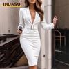 Women's Fashion Autumn Winter Solid Color Print POLO Neck Long Sleeve Casual Dresses