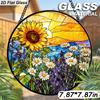 2D Flat, 1pc Flowers Round 7.87in Glass Suncatcher, Sunflower & Lavender Print Window Hanging Ornament, Summer Floral Home Decor, Perfect Gift for