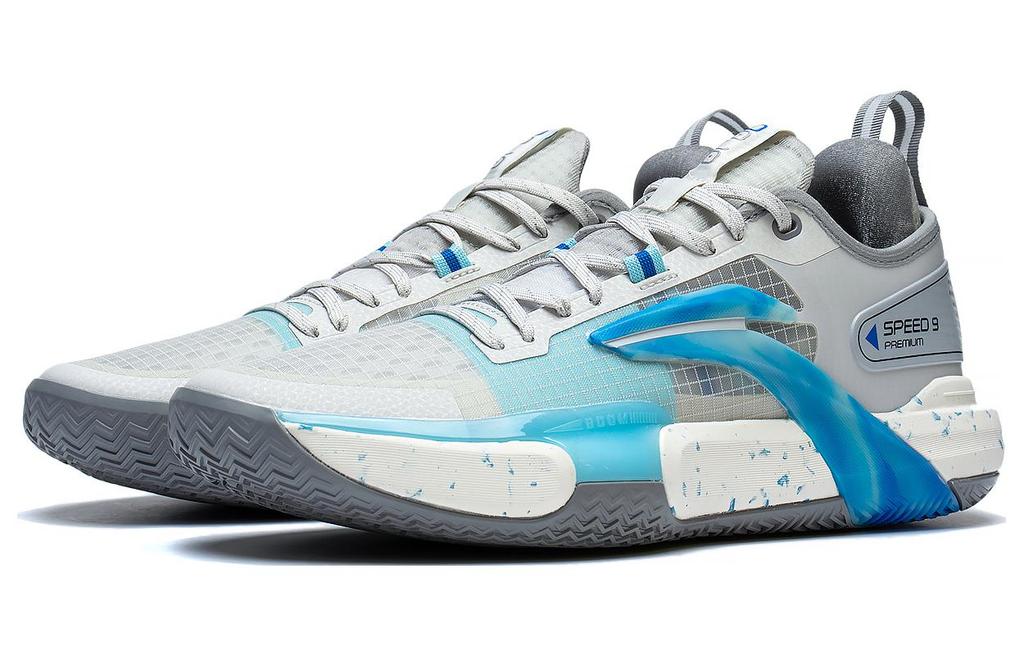 Li Ning Speed 9 Premium PRM Flat Slip Resistant Abrasion Resistant Low Top Basketball Shoes Men's Gray Blue ABAT023-3