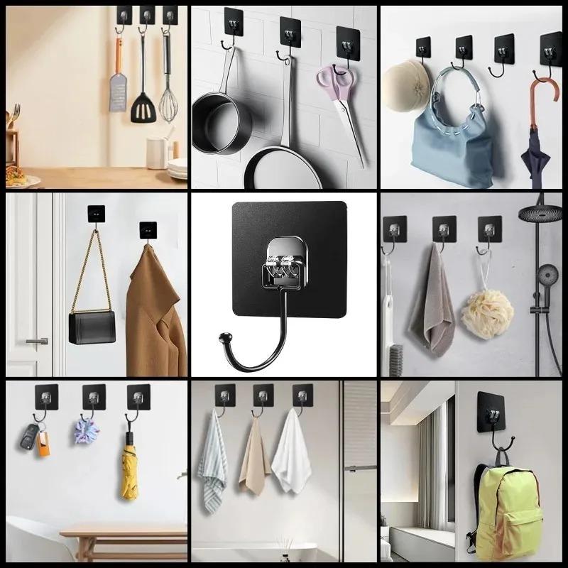 20/1pcs Black Traceless Hooks Multifunctional Wall Strong Adhesive Hook Door KeyChain Clothes Hook Bathroom Kitchen Accessories