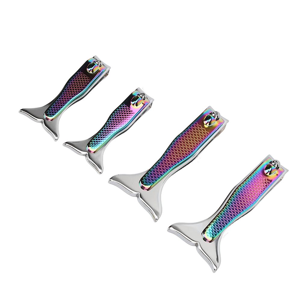 4pcs Fishtail Nail Clipper Set Stainless Steel Electroplated Accurate Cutting Long Handle Portable