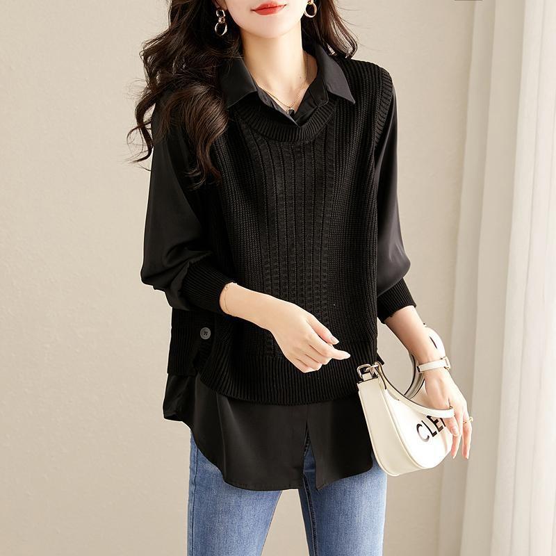 Large Size Shirt for Women Loose Design Knitted Long Sleeved Fashionable Shirt