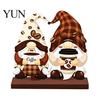 Cute Gnome Coffee Signs Bar Table Ornament, Wooden Theme Stand with Stable Tiered Tray Decor Base, Retro Farmhouse for Kitchen Station Countertop