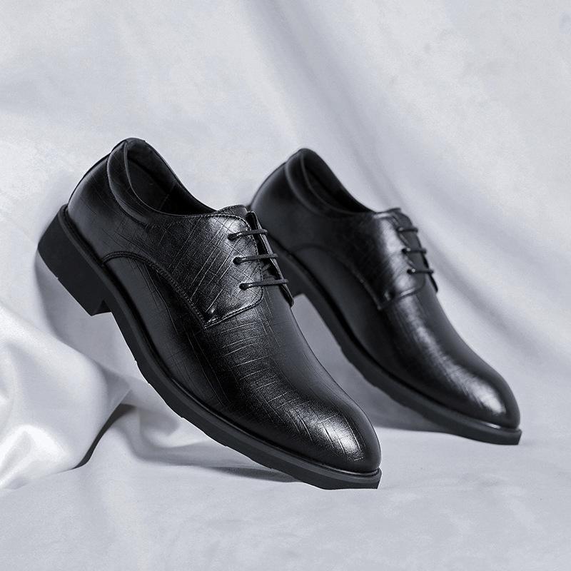 

Мужские кожаные туфли деловые, деловые, кожаные, трендовые, туфли дерби для поездок на работу, британские, повседневные, свадебные туфли для жениха 12239-R 38 чёрный