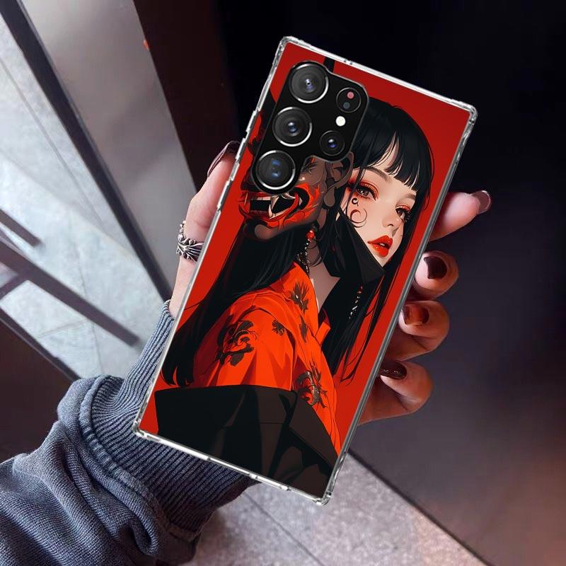

Japanese Oni Mask Girl Phone Case For Samsung Galaxy S23 S24 S25 Edge S26 Ultra S22 + S21 Plus S20 FE Cover Silicone Print Shell Samsung S22