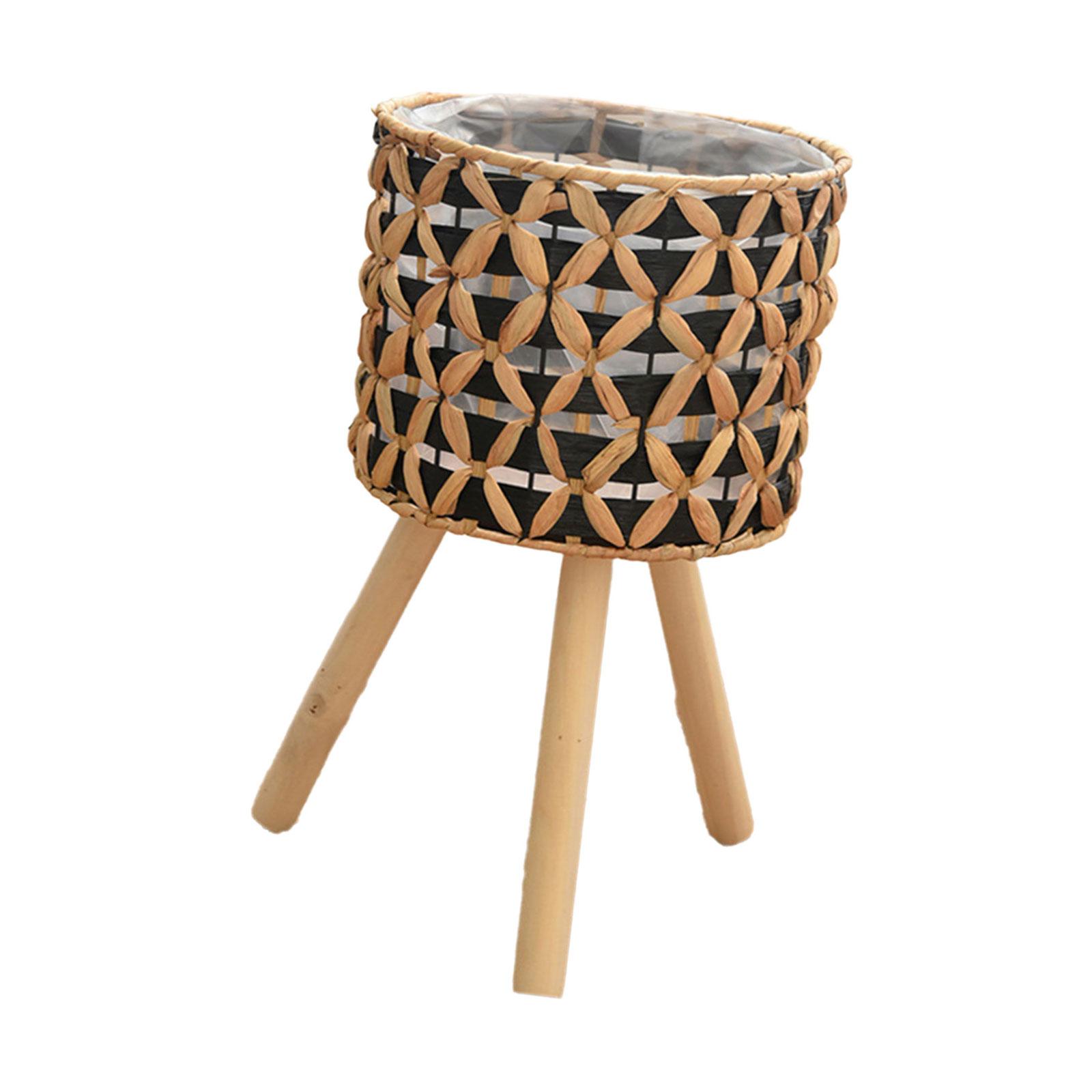 

Подставка для растений из тыквенной травы, табурет с 3 деревянными ножками, стойка для выставки цветочных горшков на балконе, корзина-кашпо для комнатных и уличных растений M