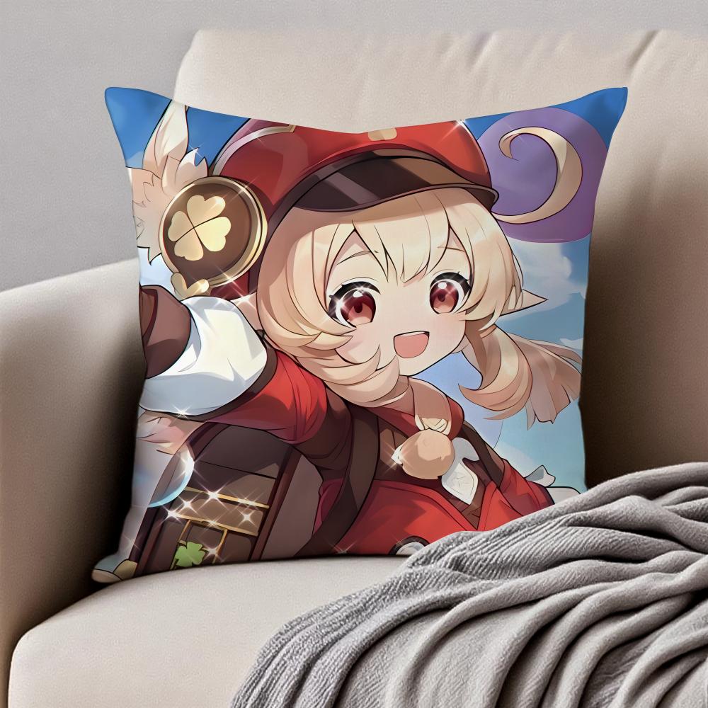 

mmiHoYo KKlee GGenshin Impact Cushion Cover Pillowcase Antidustmite Invisible Zipper Short Plush Sofa Cushion 30X30cm