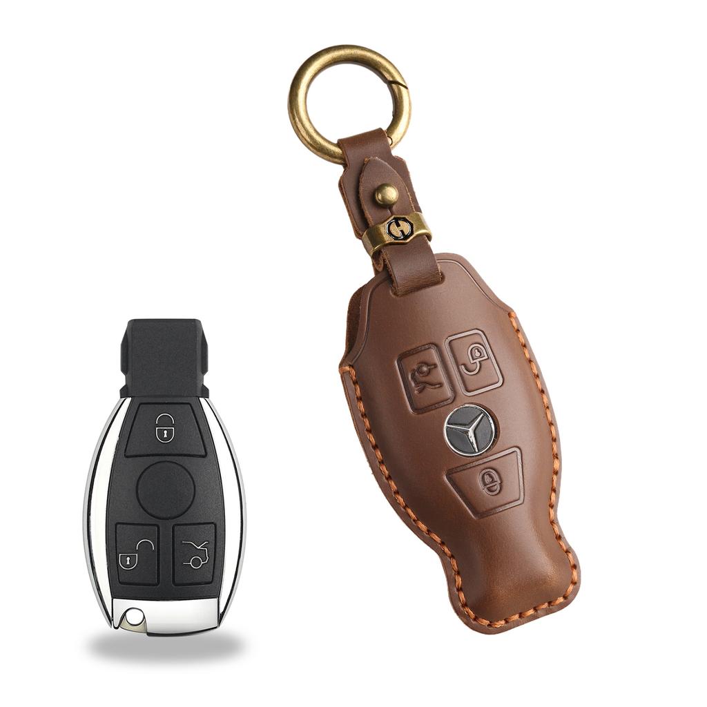 The Retro Key Cover Is Suitable for the Old Mercedes-Benz E300L C200L Pure Handmade Leather Key Protection Case Ring.