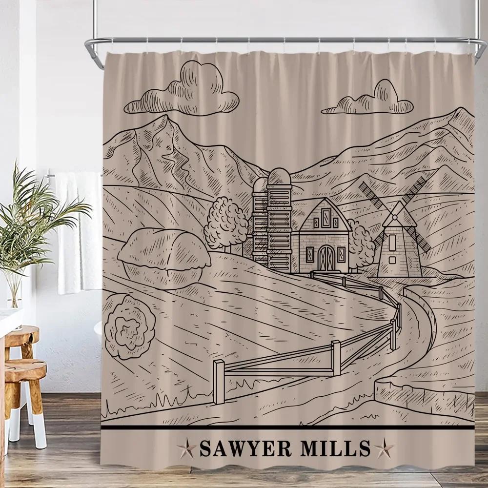 Camping Shower Curtain Camper Travel Bus Beach Coconut Tree Surfboard Outdoor Action Bathroom Decoration Rv Shower Curtain