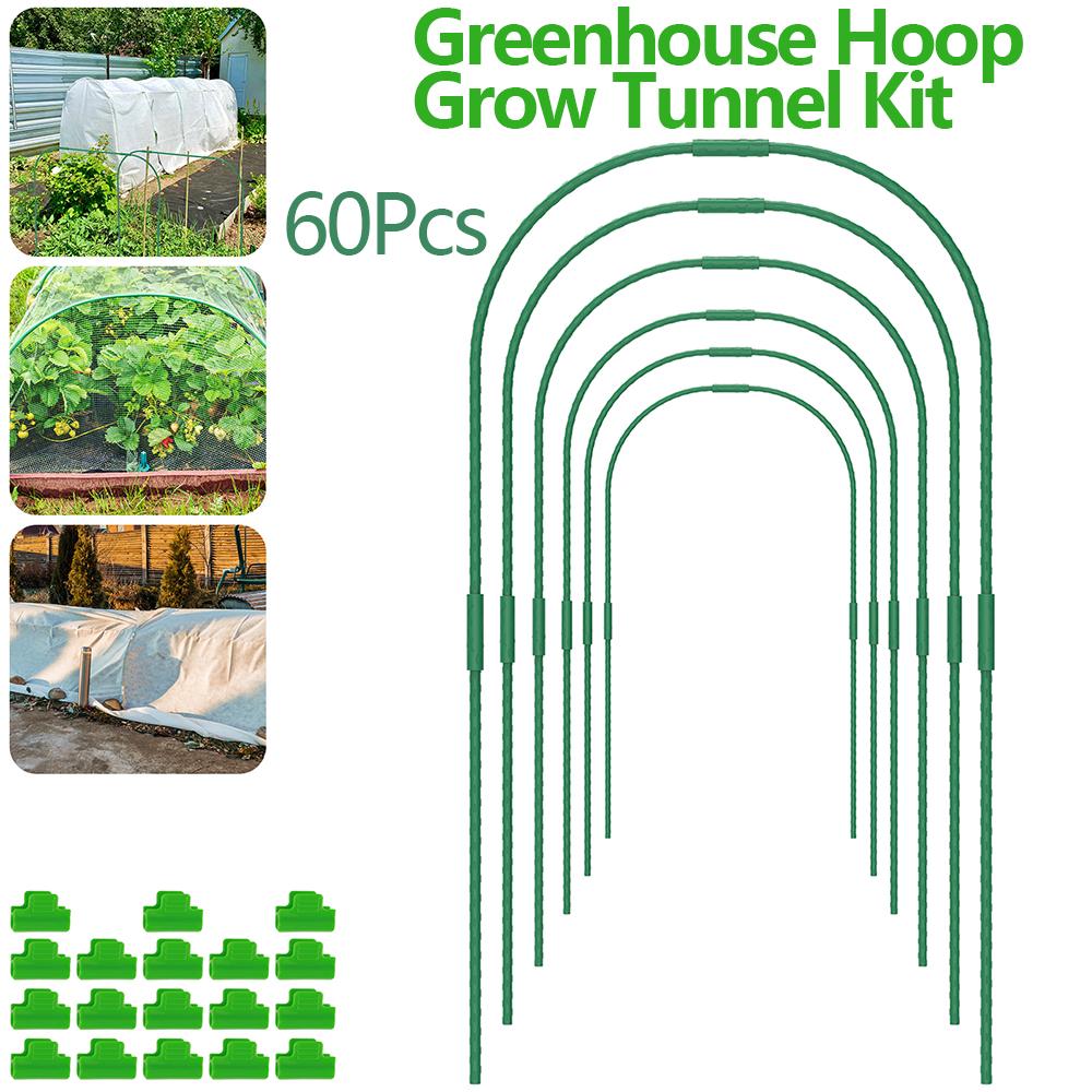 60Pcs Greenhouse Hoop Grow Tunnel Kit Plant Support Fiberglass Hoop  Steel Durable Greenhouse Support Hoop Frame DIY Garden Hoop