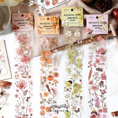 4 Styles 1Pcs/Bag Fresh Plants Long Strip Stickers Aesthetic Flowers Fruits Hand Account Decoration Stationery Stickers HMM