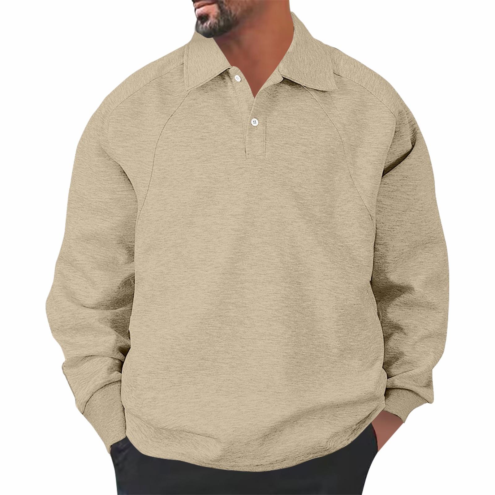 

Мужской повседневный однотонный топ с лацканами и воротником на пуговицах M бежевый