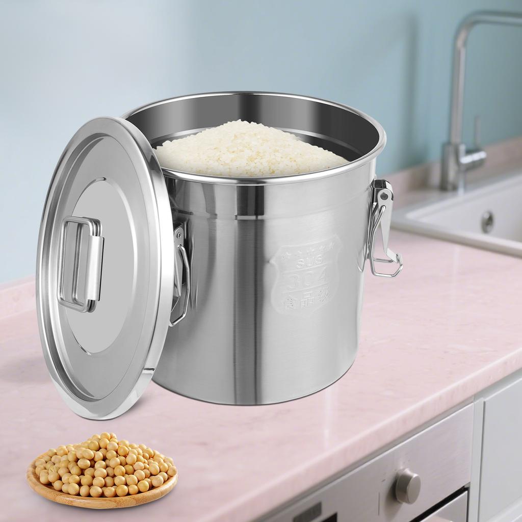 12L 304 Stainless Steel Cereal Container Metal Kitchen Rice Oil Storage Bucket For Storing Dry/Wet Foods Such As Rice, Flour