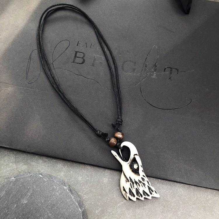 Original retro tribal men and women couple necklace trendy personality eagle ivory horn domineering pendant versatile accessories