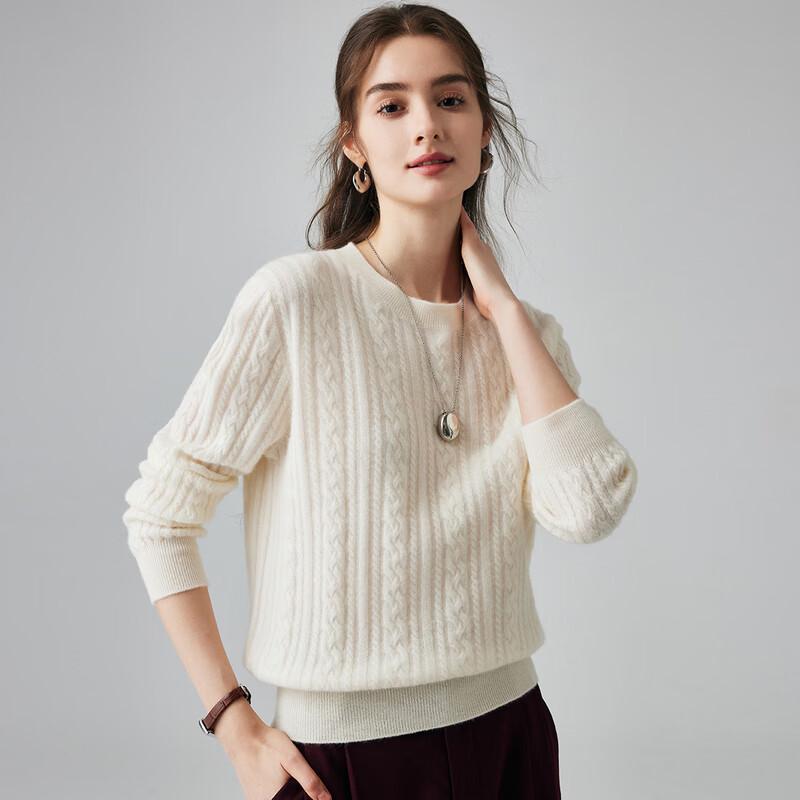Women's 6.2G Round Neck Pure Cashmere Cable Knit Sweater