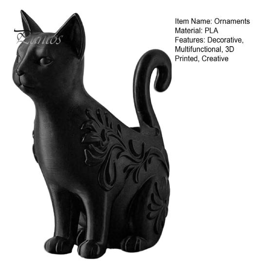 Small Succulents Planter Cat 3D Printed Black Figurines, Multi-purpose Incense Holder Mini Flower Functional Art Decoration Pot, Desktop Storage