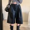 Autumn and Winter High Waist PU Leather Shorts Women Street Solid  Loose Casual Women's Wide Leg Shorts Fashion Slim Black Simple Short Pants 25931