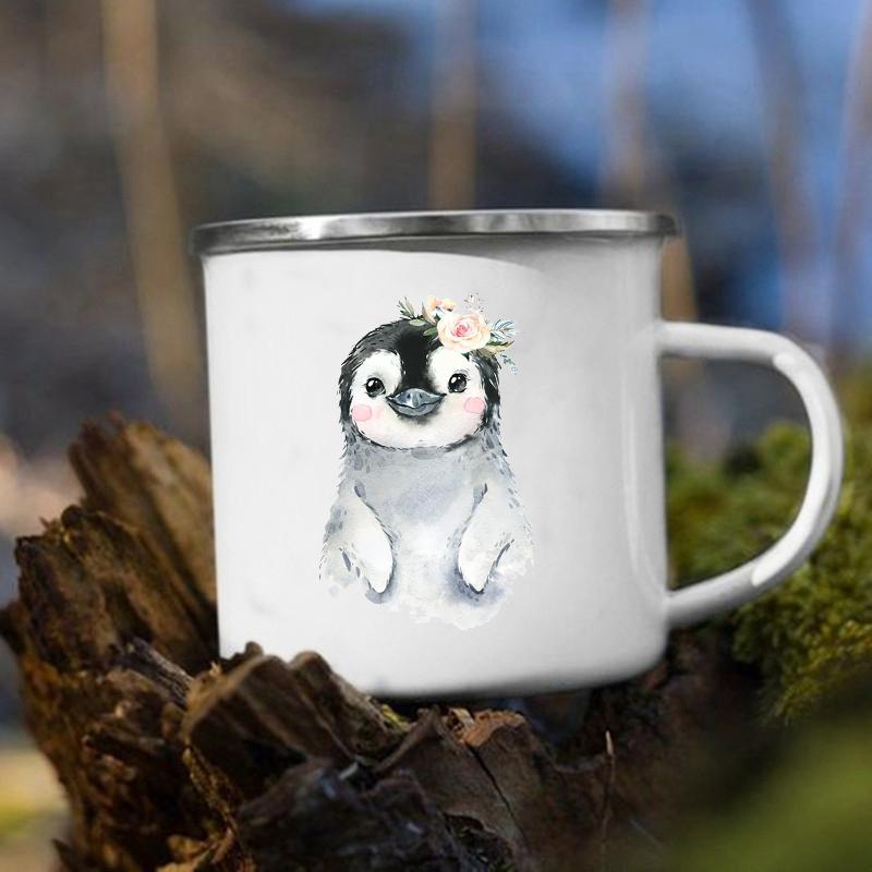 Cute Animal Horse Deer Print Mugs Creative Drink Coffee Milk Cups Kawaii Kids Animal Theme Party Juice Enamel Mug Gift for Child