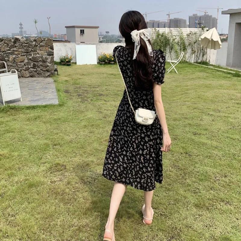 Summer New Floral Temperament Skirt Small Medium and Long Short-sleeved French Small Fresh Dress Fairy