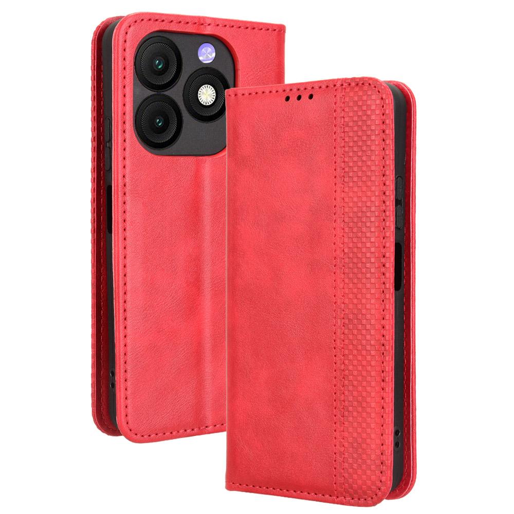 

For itel Zeno 10 4G Leather Case Wallet Stand Retro Texture Phone Cover Red