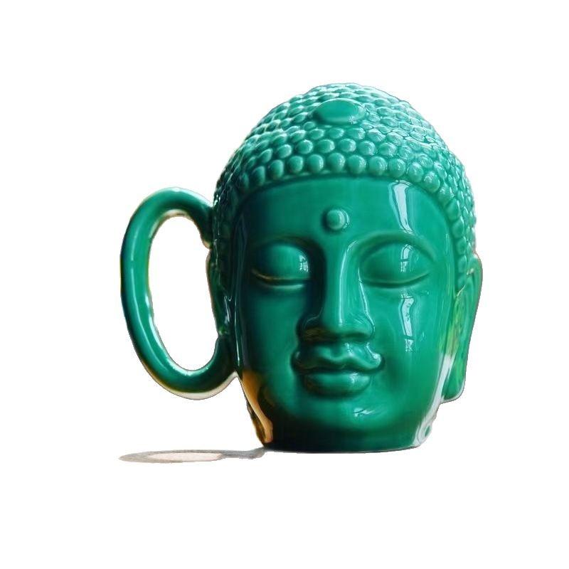 Caneca de Café Cerâmica Escultura Buda Budista Caneca de Leite Caneca com Alça Coberta Avatar de Personagem Retrato de Simulação