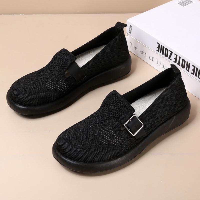 Cloth shoes women's single shoes flying woven surface comfortable and breathable leap month mother shoes platform bottomBoken medium grandmother shoes