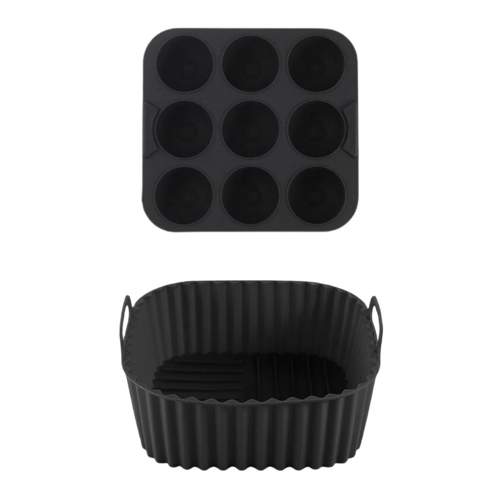 2 Stück Silikon Heißluftfritteusen-Einlagen & Muffinblech Wiederverwendbare Antihaft-Backformen mit Cupcake-Förmchen für gesundes Kochen Küchenwerkzeuge