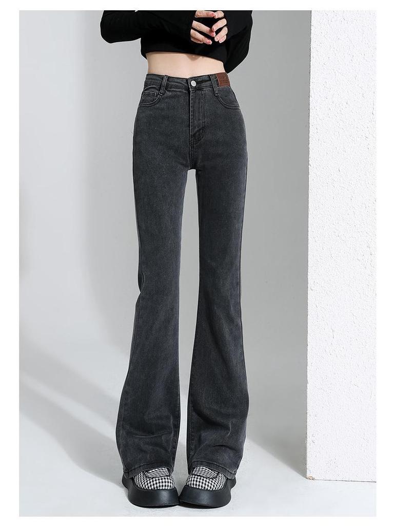 Women's High-Waisted Slim-Fit Fleece-Lined Micro-Flare Jeans for Autumn and Winter