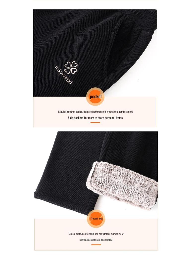 Mom's Velvet Winter Straight-Leg Elastic Waist Pants - Thick, Slimming, Versatile, Long, Deep Crotch for Grandma