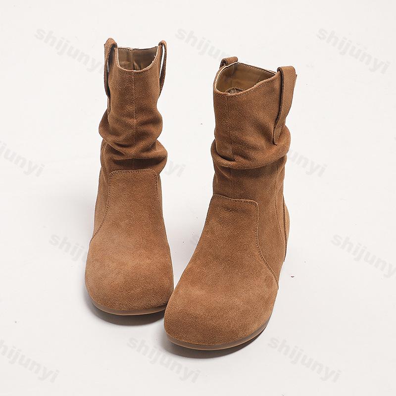 Fashion Women Suede Casual Boots 2025 Autumn Fashion Ankle Boots New Short Slip on Flat Shoes Retro Versatile Soft Bottom Lady Boot