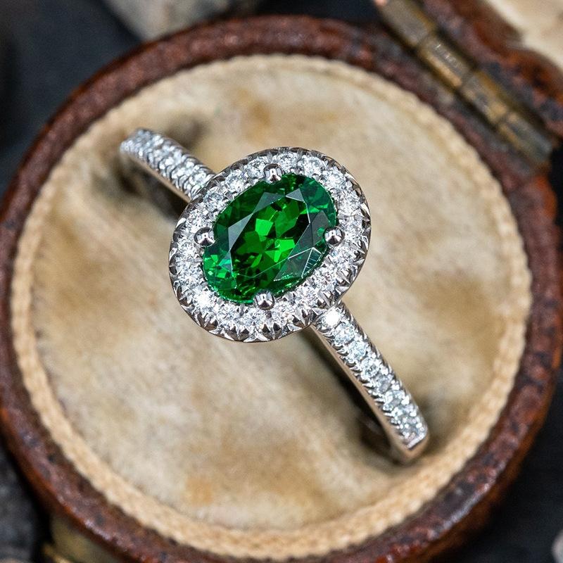 European And American Party New Women'S Ring Green Cube Zirconia Gorgeous Women'S Accessories Anniversary