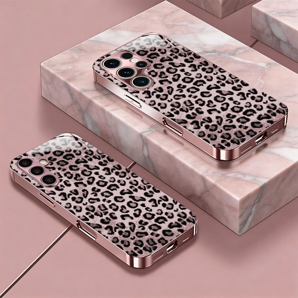 Leopard Print Pattern Electroplated Rose phone case for Samsung Galaxy S21 S21 Ultra S22 S22 Ultra S23 S23 Ultra S24 S26