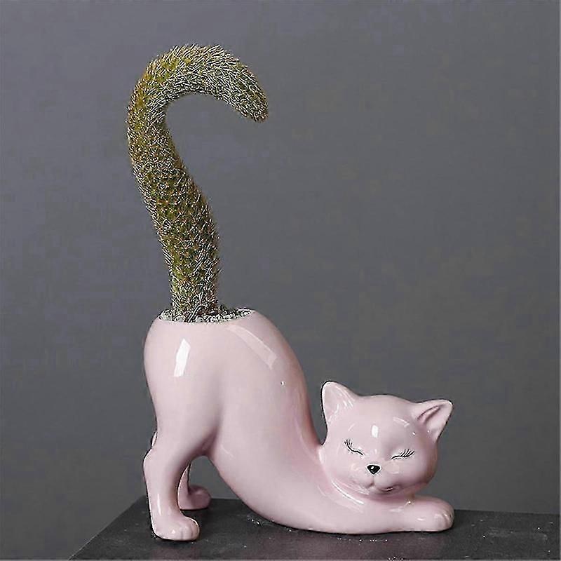 small ceramic flower pot cute cat tail design