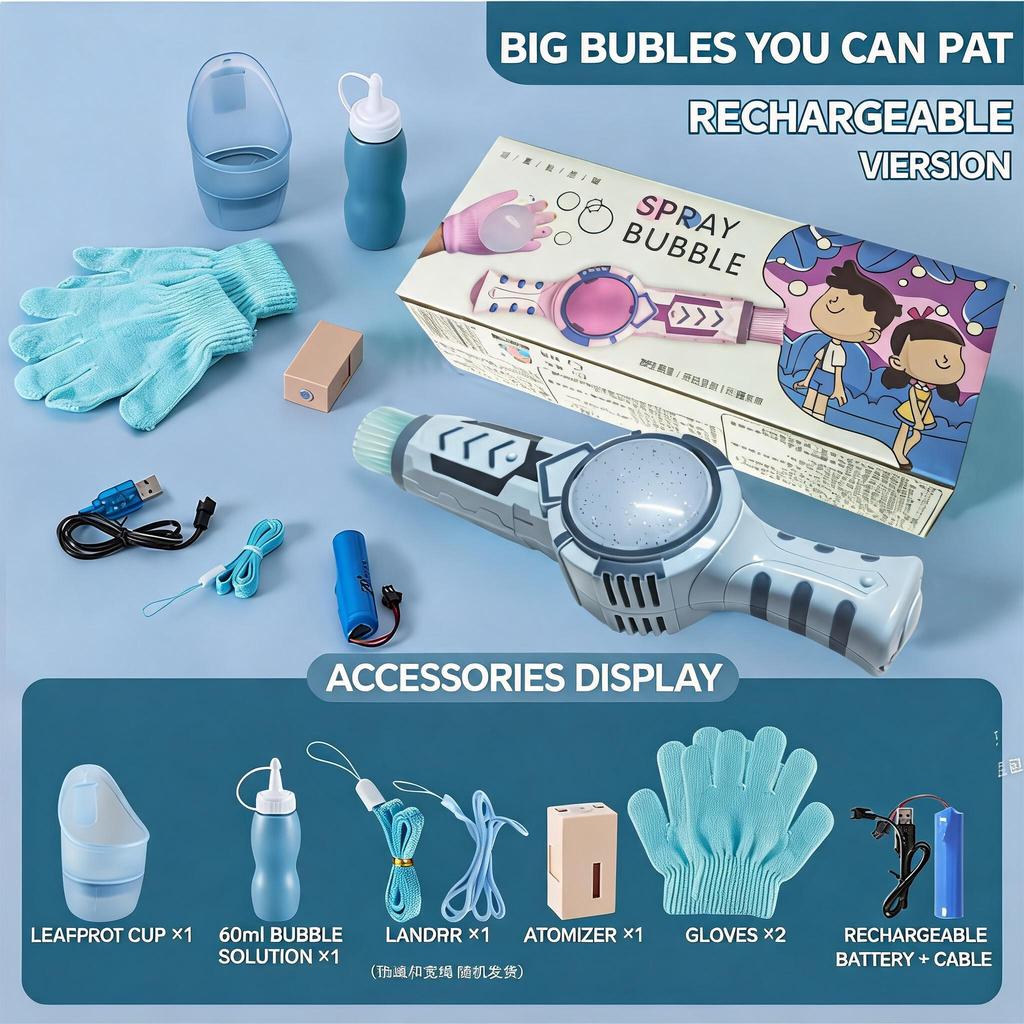 Electric Elastic Smoke Bubble Wand, Rechargeable Handheld Fog Bubble Blower, Popular LED Light Up Bubble Toy for Kids