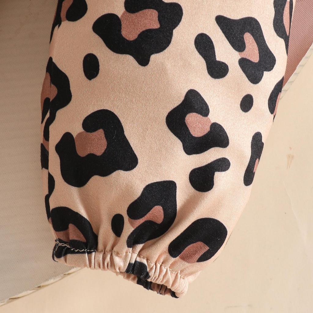 Autumn Cartoon Letter Bodysuit & Bowknot Leopard Pants Set - Long Sleeve for Girls