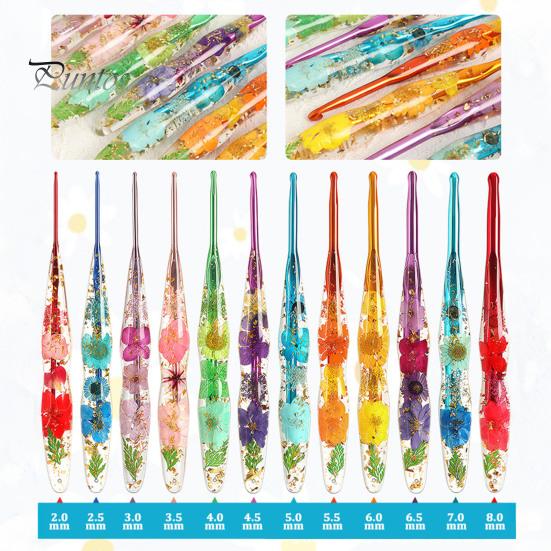 Comfortable Grip Crochet Hook Resin for Beginners, Crocheting Lovers, 2.0mm-8.0mm Ergonomic Durable with Long Floral Handle Blankets, Dolls,